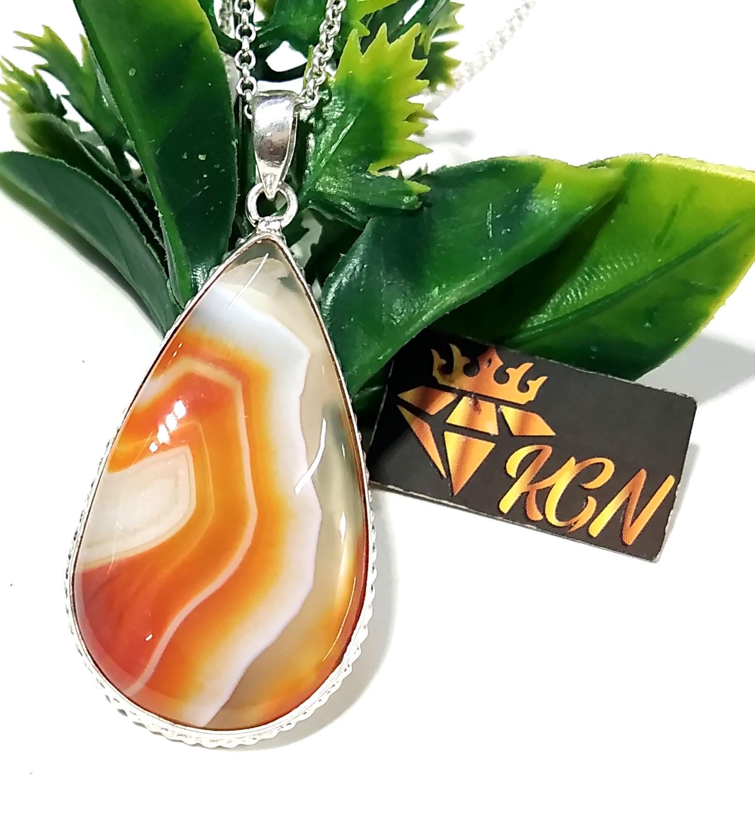 Natural Orange Agate Gemstone Pendant, 925 Sterling Silver Pendant Chain Necklace, Stylish Nice Handmade Silver Pendant, Gift Birthday Stone